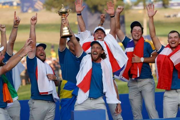 October 1, 2023, Guidonia Montecelio, Rome, Italy: TeamÃ¢â‚¬â ¢s Europe lift the trophy after win the 44th Ryder Cup Matches , against USA, at Marco Simone Golf Rome, Italy Guidonia Montecelio Italy - ZUMAl131 20231001_zsp_l131_003 Copyright: xCiroxDexLucax