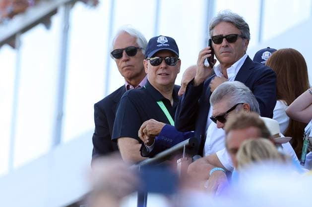 Rome, Italy 01.10.2023: Coni President Giovanni MalagÃ² with Albert II of Monaco and Lavinia Biagiotti on the stand at RYDER CUP 2023 at Marco Simone Golf Country Club di Guidonia Montecelio, Roma  Copyright: xmarcoxiacobuccix xipa-agency.netx xmarcoxiacobuccix IPA_40704692 IPA_IPA40704692