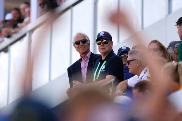Rome, Italy 01.10.2023: Coni President Giovanni MalagÃ² with Albert II of Monaco and Lavinia Biagiotti on the stand at RYDER CUP 2023 at Marco Simone Golf Country Club di Guidonia Montecelio, Roma  Copyright: xmarcoxiacobuccix xipa-agency.netx xmarcoxiacobuccix IPA_40704767 IPA_IPA40704767