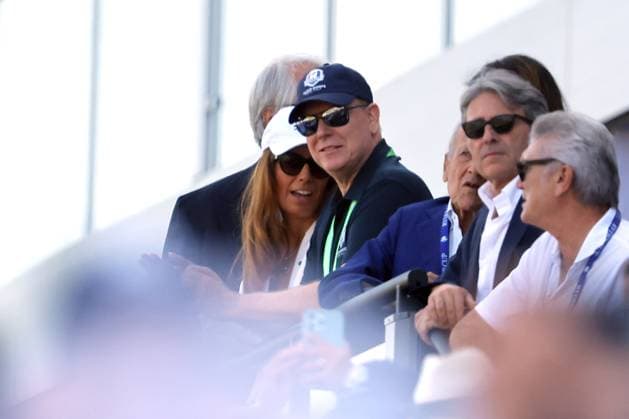 Rome, Italy 01.10.2023: Coni President Giovanni MalagÃ² with Albert II of Monaco and Lavinia Biagiotti on the stand at RYDER CUP 2023 at Marco Simone Golf Country Club di Guidonia Montecelio, Roma  Copyright: xmarcoxiacobuccix xipa-agency.netx xmarcoxiacobuccix IPA_40705042 IPA_IPA40705042