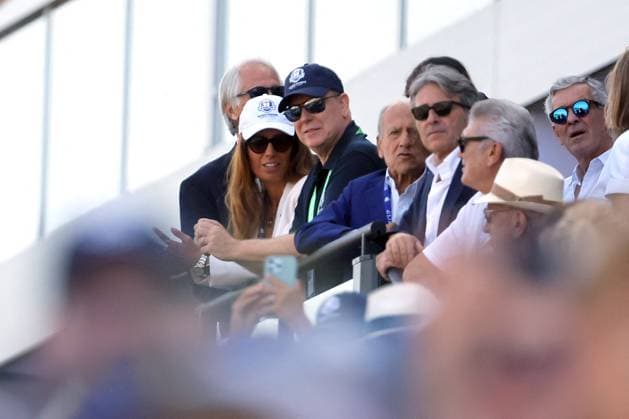 Rome Ryder Cup 2023 - ALBERTO DI MONACO II at SINGLES MATCHES at Marco Simone Golf Country Club di Guidonia Montecelio, Roma Rome, Italy 01.10.2023: Coni President Giovanni MalagÃ² with Albert II of Monaco and Lavinia Biagiotti on the stand at RYDER CUP 2023 at Marco Simone Golf Country Club di Guidonia Montecelio, Roma Rome italy -  Copyright: xIPAxSport ABACAx BRIPASport20231001_1248 IPAxSport ABACAx BRIPASport20231001_1248