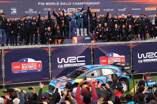 Sport Themen der Woche KW39 Sport Bilder des Tages 08 Ott TANAK (EST), Martin JARVEOJA (EST), M FORD WORLD RALLY TEAM, FORD Puma Rally1 Hybrid, WRC, Motorsport Rallye, WM podium, portrait, winners during the Chile Rally 2023, 11th round of the 2023 WRC World Rally Car Championship, from September 28 to October 1st, 2023 in Los Angeles, Chile - AUTO - WRC - CHILE RALLY 2023 DPPI Panoramic  0G2A8597