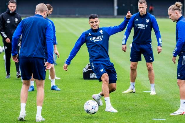 Sport Bilder des Tages Mohamed Elyounoussi. FC Copenhagen train at Frederiksberg, Monday 2 October 2023. The team will meet Bayern Munich in the Champions League on Tuesday in a match played at Parken, Copenhagen. (Photo: Martin Sylvest 2023) , Copenhagen Denmark Copyright: MartinxSylvest MartinxSylvestx COP14717 spdk20231002-123222-L