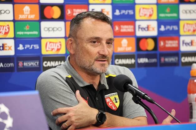 Franck HAISE (entraineur RC Lens) lors de la confÃ rence de presse d avant-match de Ligue des Champions entre le RC Lens et Arsenal, stade Bollaert-Delelis, le 2 octobre 2023 FOOTBALL : RC LENS vs ARSENAL - LIGUE DES CHAMPIONS - CONFERENCE PRESSE AVANT-MATCH - 02 10 2023 LaurentSanson Panoramic 