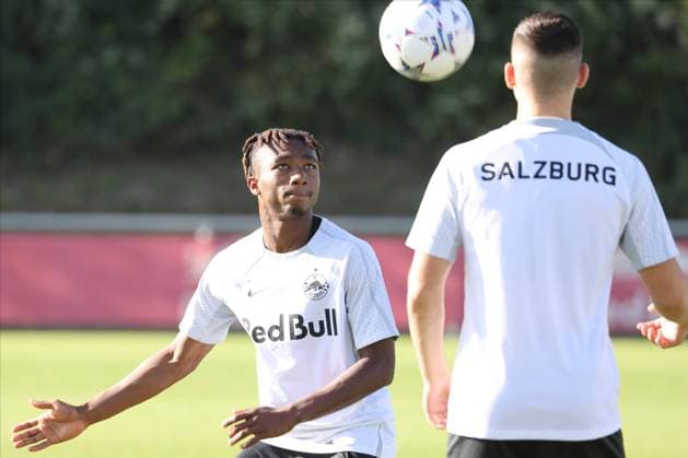 SOCCER - UEFA CL, RBS vs Sociedad SALZBURG,AUSTRIA,02.OCT.23 - SOCCER - UEFA Champions League, group stage, Red Bull Salzburg vs Real Sociedad, preview, training RBS. Image shows Dorgeles Nene (RBS).  GEPAxpictures xMathiasxMandl
