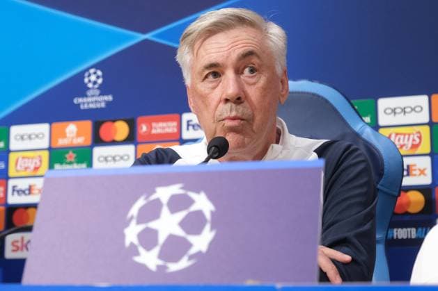 Italy: press conference, PK, Pressekonferenz Real Madrid CL Real Madrid s italian coach Carlo Ancelotti during press conference Real Madrid before UEFA Champions League match against SSC Napoli at the Diego Armando Maradona stadium October 02, 2023, in Naples, Italy. DSCF9241 Copyright: xAntonioxBalascox