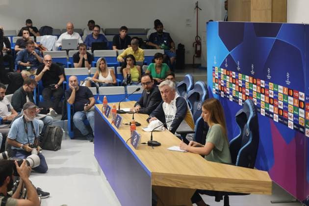 October 2, 2023, NAPOLI, CAMPANIA, ITALIA: 2 10 2023 Naples, Diego Armando Maradona Stadium, press conference, PK, Pressekonferenz for the champions match between Napoli and Real Madrid.In photo: Coach Real Madrid Carlo Ancelotti NAPOLI ITALIA - ZUMAs236 20231002_aap_s236_004 Copyright: xFabioxSassox