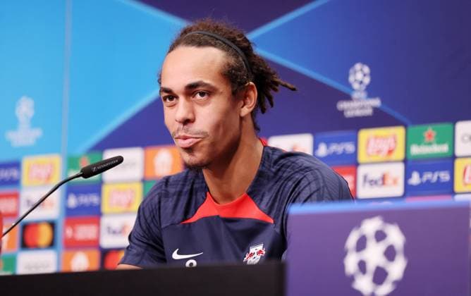 RB Leipzig PK Champions League Leipzig, 03.10.2023, Red Bull Arena, UEFA Champions League , RB Leipzig Pressekonferenz am Vortag von RBL v. Manchester City , Im Bild: Yussuf Poulsen, Spieler von RB Leipzig ,