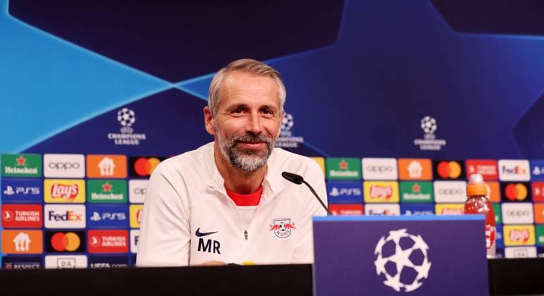 RB Leipzig PK Champions League Leipzig, 03.10.2023, Red Bull Arena, UEFA Champions League , RB Leipzig Pressekonferenz am Vortag von RBL v. Manchester City , Im Bild: Trainer Marco Rose (RB Leipzig) ,