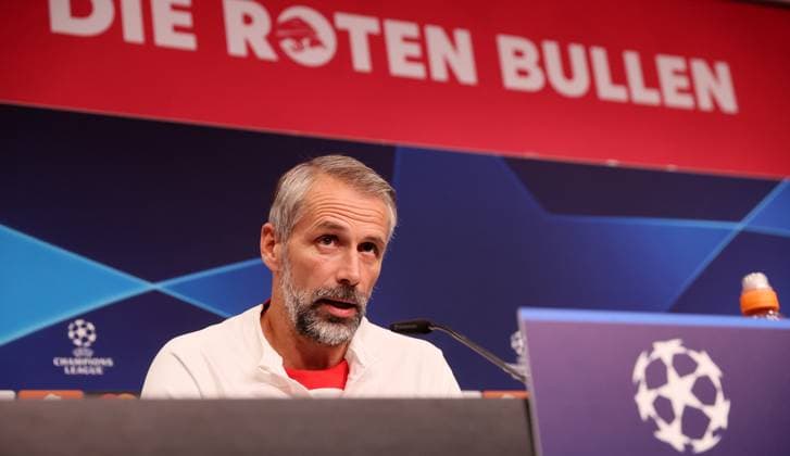 RB Leipzig PK Champions League Leipzig, 03.10.2023, Red Bull Arena, UEFA Champions League , RB Leipzig Pressekonferenz am Vortag von RBL v. Manchester City , Im Bild: Trainer Marco Rose (RB Leipzig) ,
