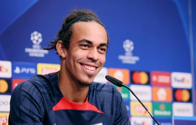 Sport Bilder des Tages RB Leipzig PK Champions League Leipzig, 03.10.2023, Red Bull Arena, UEFA Champions League , RB Leipzig Pressekonferenz am Vortag von RBL v. Manchester City , Im Bild: Yussuf Poulsen, Spieler von RB Leipzig ,