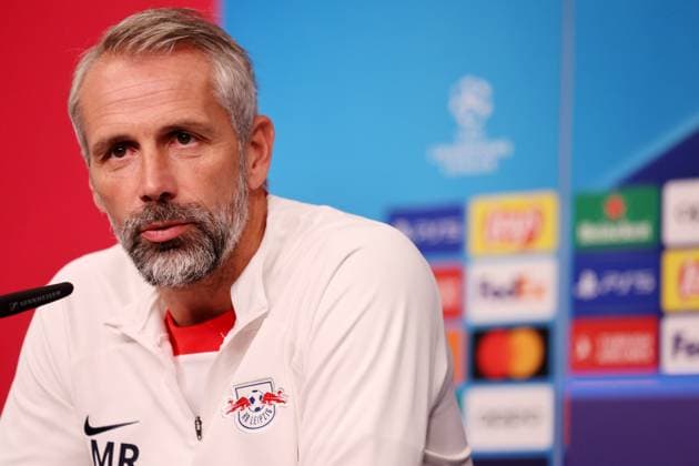 RB Leipzig PK Champions League Leipzig, 03.10.2023, Red Bull Arena, UEFA Champions League , RB Leipzig Pressekonferenz am Vortag von RBL v. Manchester City , Im Bild: Trainer Marco Rose (RB Leipzig) ,