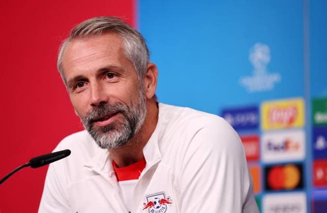 Sport Themen der Woche KW40 Sport Bilder des Tages RB Leipzig PK Champions League Leipzig, 03.10.2023, Red Bull Arena, UEFA Champions League , RB Leipzig Pressekonferenz am Vortag von RBL v. Manchester City , Im Bild: Trainer Marco Rose (RB Leipzig) , *** RB Leipzig PK Champions League Leipzig, 03 10 2023, Red Bull Arena, UEFA Champions League , RB Leipzig press conference the day before RBL v Manchester City , In picture coach Marco Rose RB Leipzig , Picture Point
