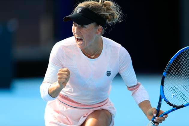 (231003) -- BEIJING, Oct. 3, 2023 -- Kazakhstan s Yulia Putintseva celebrates scoring while competing against France s Caroline Garcia during the women s singles second round match at 2023 China Open tennis tournament in Beijing, capital of China, Oct. 3, 2023. ) (SP)CHINA-BEIJING-TENNIS-CHINA OPEN-WOMEN S SINGLES-2ND ROUND (CN) LuoxYuan 