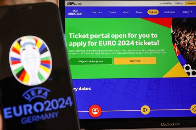 EURO 2024 tickets go on general sale Photo taken on October 2023 in Zagreb, Croatia shows illustration for ticket applications for UEFA EURO, EM, Europameisterschaft,Fussball 2024 through the official UEFA ticketing platform. Over 1.2 million tickets will be available in the application period from 3 October until 26 October 2023. LukaxStanzl PIXSELL