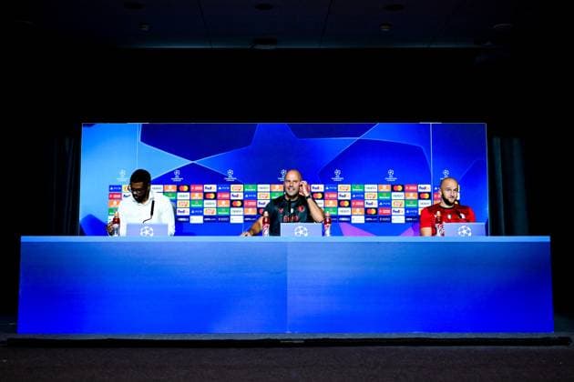 MADRID - Feyenoord coach Arne Slot and Gernot Trauner of Feyenoord during Feyenoord s press conference, PK, Pressekonferenz prior to the UEFA Champions League match against Atletico Madrid at Estadio Metropolitano on October 3, 2023 in Madrid, Spain. ANP OLAF KRAAK UEFA Champions League 2023 24 MD-1 2023 2024 xVIxANPxSportx xxANPxIVx 480122774 originalFilename: 480122774.jpg