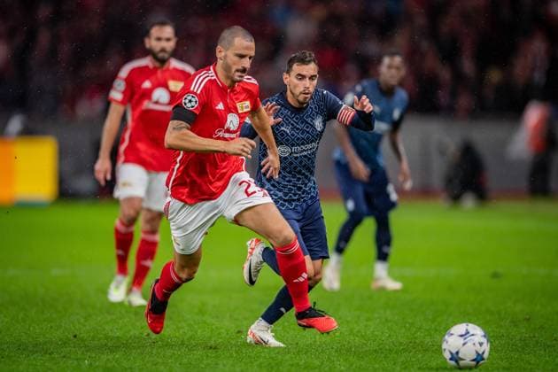 UEFA Champions League: 1. FC Union Berlin vs Sporting Braga. Berlin, 03.10.2023 Leonardo Bonucci (1. FC Union Berlin, 23), Ricardo Horta (Sporting Braga, 21) UEFA Champions Leaguel: 1. FC Union Berlin vs Sporting Braga, Olympiastadion, Berlin, 03.10.2023 Copyright: xBEAUTIFULxSPORTS LucianoxLimax