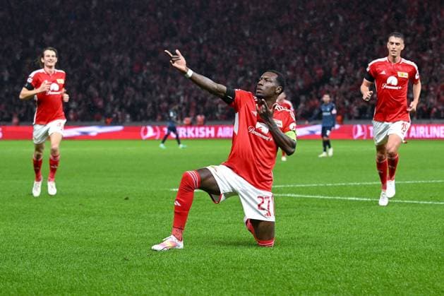 03.10.2023, Fussball, Champions League, 2. Spieltag, Saison 2023 2024, 1.FC Union Berlin - Sporting Braga, Sheraldo Becker (Union Berlin) freut sich über das Tor zum 1:0. xRHR-FOTO TKx Copyright: RHR-FOTOx RHR-FOTO TK