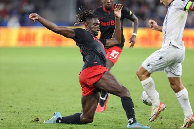 SOCCER - UEFA CL, RBS vs Sociedad SALZBURG,AUSTRIA,03.OCT.23 - SOCCER - UEFA Champions League, group stage, Red Bull Salzburg vs Real Sociedad. Image shows Oumar Solet (RBS).  GEPAxpictures xMathiasxMandl