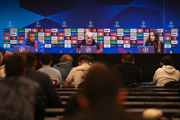 03.10.2023, Fussball, Saison 2023 2024, UCL, UEFA Champions League, Walkaround, Pressekonferenz AC Milan, v. l. Malick Thiaw (AC Milan), Trainer Stefano Pioli (AC Milan), Dortmund Signal Iduna Park, NRW Deutschland xRHR-FOTO DEx Copyright: DennisxEwert RHR-FOTOx RHR-FOTO DE