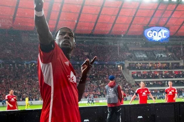 03.10.2023, xfrx, Fussball UEFA Champions League, Union Berlin - Sporting Braga emspor, v.l. Sheraldo Becker (Union Berlin) celebrate the goal,Torjubel zum 2:0 (DFL DFB REGULATIONS PROHIBIT ANY USE OF PHOTOGRAPHS as IMAGE SEQUENCES and or QUASI-VIDEO) Berlin