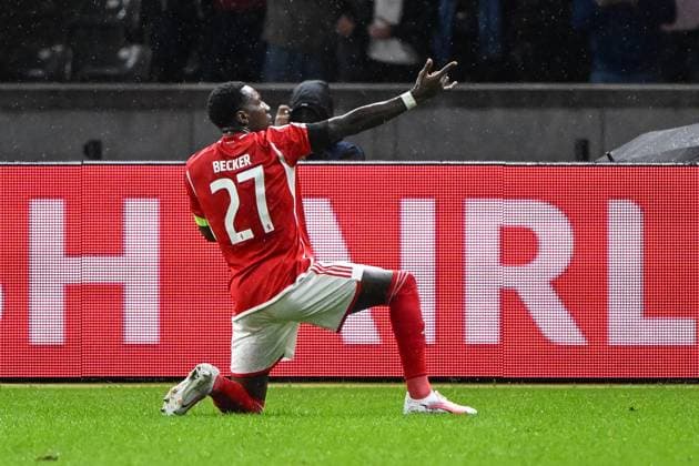 Fussball, Herren, Saison 2023 2024, UEFA Champions League (Gruppe C, 2. Spieltag), 1. FC Union Berlin - Sporting Braga, v. l. Sheraldo Becker (1. FC Union Berlin) Torjubel, jubelt nach dem Tor zum 1:0, 03.10. 2023, Copyright: xMatthiasxKochx