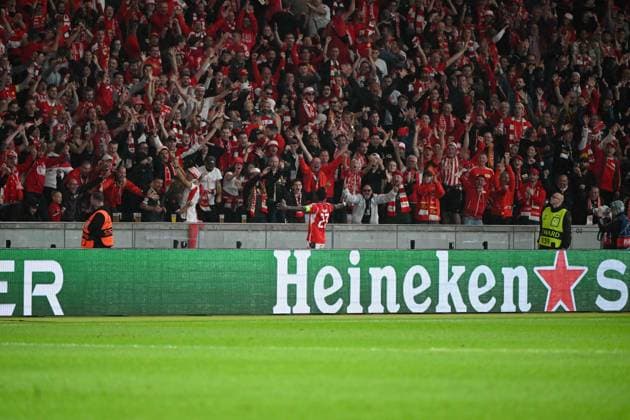 Fussball, Herren, Saison 2023 2024, UEFA Champions League (Gruppe C, 2. Spieltag), 1. FC Union Berlin - Sporting Braga, v. l. Sheraldo Becker (1. FC Union Berlin) Torjubel, jubelt nach dem Tor zum 2:0, 03.10. 2023, Copyright: xMatthiasxKochx