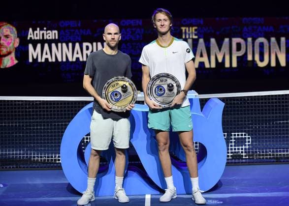Ceremonie Adrian Mannarino vs Sebastian Korda TENNIS : Tournoi d Astana - Finale - ATP, Tennis Herren 250 - 03 10 2023 AndreyUdartsev Panoramic 