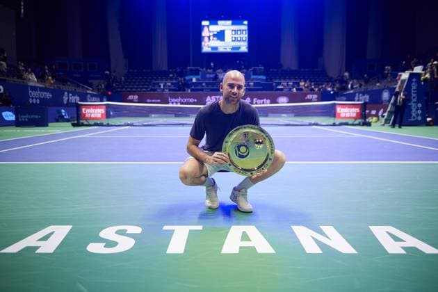 Ceremonie Adrian Mannarino vs Sebastian Korda Ceremonie Adrian Mannarino TENNIS : Tournoi d Astana - Finale - ATP, Tennis Herren 250 - 03 10 2023 AndreyUdartsev Panoramic 