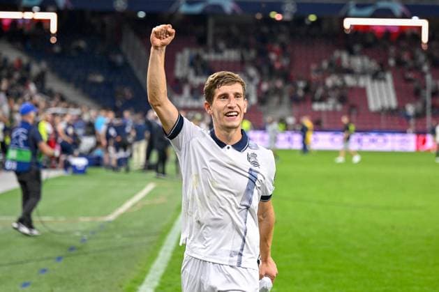 SOCCER - UEFA CL, RBS vs Sociedad iSALZBURG,AUSTRIA,03.OCT.23 - SOCCER - UEFA Champions League, group stage, Red Bull Salzburg vs Real Sociedad. Image shows the rejoicing of Aihen Munoz (Sociedad).  GEPAxpictures xDanielxSchoenherr