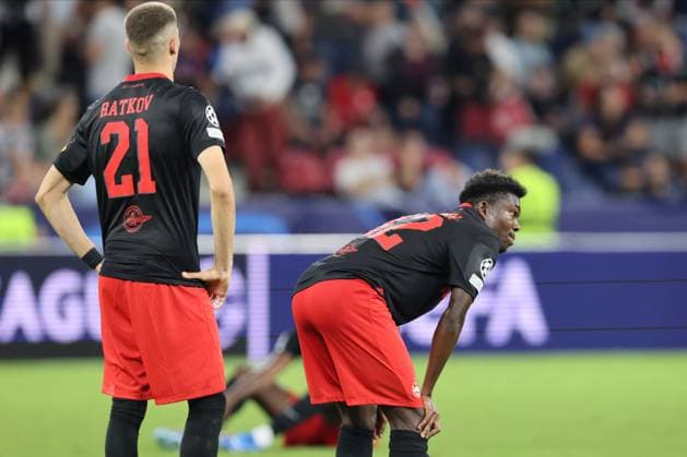 SOCCER - UEFA CL, RBS vs Sociedad SALZBURG,AUSTRIA,03.OCT.23 - SOCCER - UEFA Champions League, group stage, Red Bull Salzburg vs Real Sociedad. Image shows the disappointment of RBS.  GEPAxpictures xMathiasxMandl