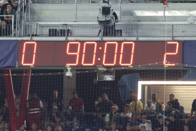 SOCCER - UEFA CL, RBS vs Sociedad SALZBURG,AUSTRIA,03.OCT.23 - SOCCER - UEFA Champions League, group stage, Red Bull Salzburg vs Real Sociedad. Image shows the score board.  GEPAxpictures xMathiasxMandl