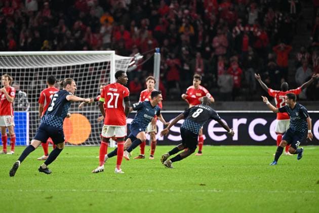Fussball, Herren, Saison 2023 2024, UEFA Champions League (Gruppe C, 2. Spieltag), 1. FC Union Berlin - Sporting Braga, v. l. Andre Castro (Sporting Braga) Torjubel, jubeln nach dem Tor zum 2:3, 03.10. 2023, Copyright: xMatthiasxKochx
