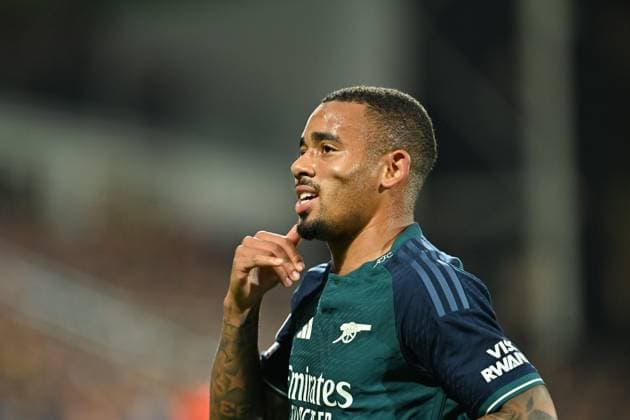 231003 RC Lens vs Arsenal Gabriel Jesus (9) of Arsenal celebrates after scoring the 0-1 goal during the Uefa Champions League matchday 2 game in group B in the 2023-2024 season between Racing Club de Lens and Arsenal FC on October 3 , 2023 in Lens, France. (Photo by David Catry Isosport) LENS FRANCE  Copyright: xx 408496