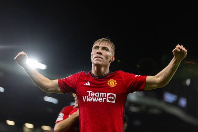 Football - UEFA Champions League - Group A - Manchester United, ManU FC v Galatasaray S.K. MANCHESTER, ENGLAND - Tuesday, October 3, 2023: Manchester United s Rasmus Hojlund celebrates after scoring the opening goal during the UEFA Champions League Group A match between Manchester United FC and Galatasaray S.K. at Old Trafford. MANCHESTER Old Trafford GREATER MANCHESTER ENGLAND  Copyright: xDavidxRawcliffex P2023-10-03-Man_Utd_Galatasaray-15