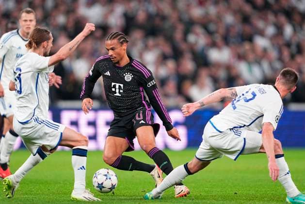 Leroy Sane of FC Bayern Munich during the Champions League match between FC Copenhagen and FC Bayern Munich, second round in Group A, at Parken, Copenhagen, Tuesday, October 3, 2023. (Photo: Mads Claus Rasmussen Scanpix 2023) , Copenhagen Denmark Copyright: MadsxClausxRasmussenx COP14434 spdk20231003-212503-L