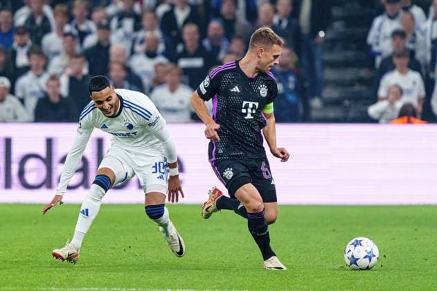 Elias Achouri (FC Kopenhagen, 30), Joshua Kimmich (FC Bayern Muenchen, 06) DEN, FC Kopenhagen vs. FC Bayern Muenchen, Fussball, Champions League, Gruppe A, Spieltag 2, Saison 2023 2024, 03.10.2023 DEN, FC Kopenhagen vs. FC Bayern Muenchen, Fussball, Champions League, Gruppe A, Spieltag 2, Saison 2023 2024, 03.10.2023 Kopenhagen Copyright: xEibner-Pressefoto MarcelxvonxFehrnx EP_MFN