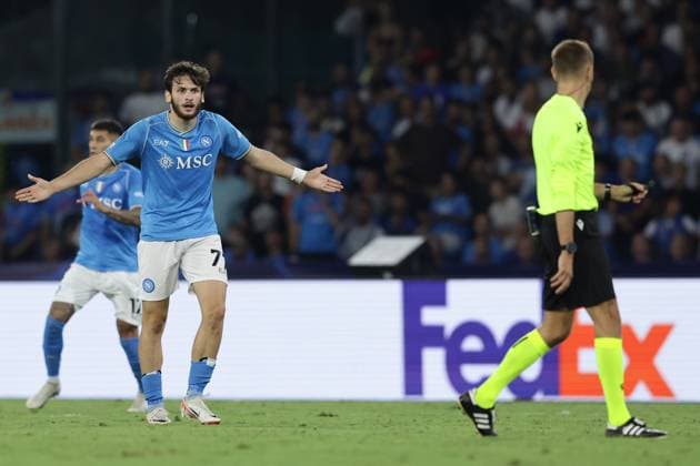 Foto Alessandro Garofalo LaPresse 03 ottobre 2023 Napoli, Italia - Calcio - Champions League 2023 2024 - Napoli Vs Real Madrid - Stadio Diego Armando Maradona. Nella foto: Khvicha Kvaratskhelia (SSC Napoli) October 03, 2023 Naples, Italy Sport - Soccer - Champions League 2023 2024 - Napoli Vs Real Madrid Diego Armando Maradona stadium. In the picture: Khvicha Kvaratskhelia (SSC Napoli)  Copyright: xAlessandroxGarofalo LaPressex