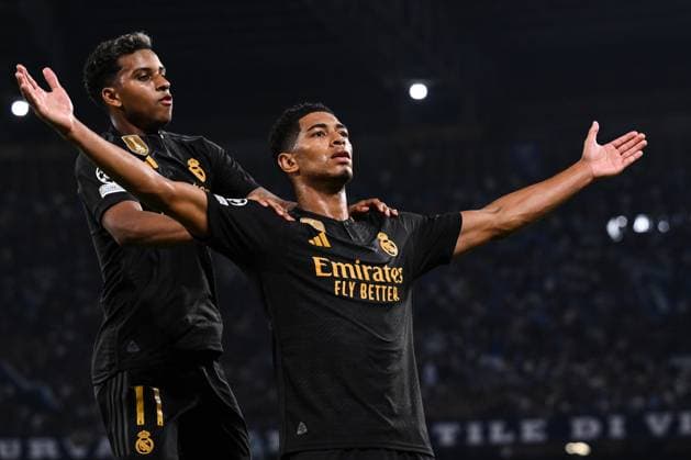 Ci Napoli 03 10 2023 - Champions League Napoli-Real Madrid foto Carmelo Imbesi Image nella foto: esultanza gol Jude Bellingham 