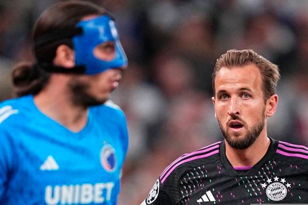 Harry Kane (9) of FC Bayern Munich during the Champions League match between FC Copenhagen and FC Bayern Munich, second round in Group A, at Parken, Copenhagen, Tuesday, October 3, 2023. (Photo: Mads Claus Rasmussen Scanpix 2023) , Copenhagen Denmark Copyright: MadsxClausxRasmussenx COP14434 spdk20231003-214319-L