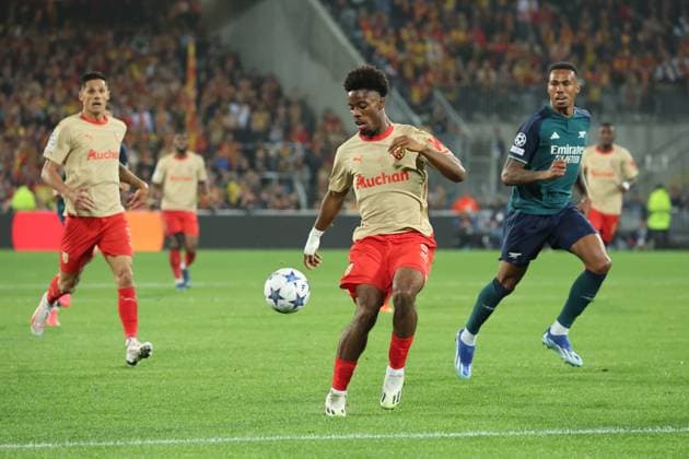 Elye WAHI (RC Lens) lors du match de l UEFA Champions League entre le RC Lens et Arsenal FC, stade Bollaert-Delelis, le 3 octobre 2023 FOOTBALL : RC LENS vs ARSENAL - UEFA LIGUE DES CHAMPIONS - 03 10 2023 LaurentSanson Panoramic 