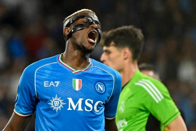 Victor Osimhen of SSC Napoli reacts during the Champions League Group C football match between SSC Napoli and Real Madrid FC at Diego Armando Maradona stadium in Naples (Italy), October 3rd, 2023. AndreaxStaccioli