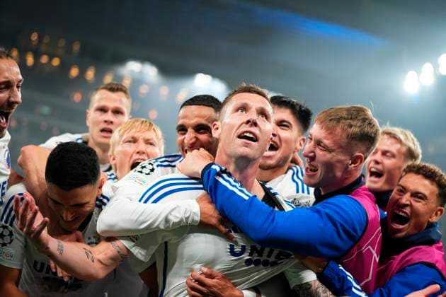 FC Copenhagen s Lukas Lerager (12) has scored to make it 1-0 during the Champions League match between FC Copenhagen and FC Bayern Munich, second round in Group A, at Parken, Copenhagen, Tuesday, October 3, 2023. (Photo: Mads Claus Rasmussen Scanpix 2023) , Copenhagen Denmark Copyright: MadsxClausxRasmussenx COP14434 spdk20231003-221957-L