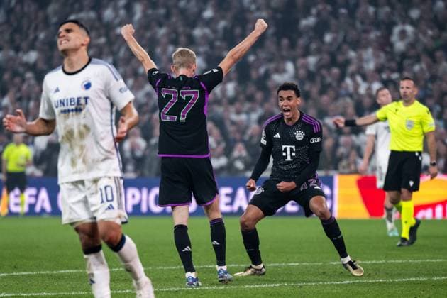 Sport Bilder des Tages 231003 Jamal Musiala of Bayern Munich celebrates after 1-1 during the UEFA Champions League football match between FC Copenhagen and Bayern Munich on October 3, 2023 in Köpenhamn. Photo: Petter Arvidson BILDBYRAN kod PA PA0658 fotboll football soccer fotball champions league fc copenhagen bayern münchen bbeng bayern munich fc köpenhamn jubel Copyright: PETTERxARVIDSON BB231003PA121