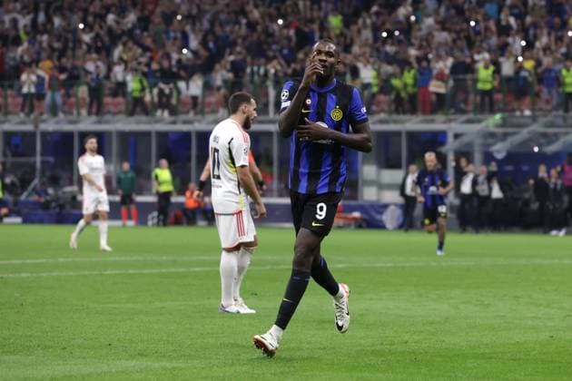 Milan, Italy, 3rd October 2023. Marcus Thuram of FC Internazionale celebrates after scoring to give the side a 1-0 lead during the UEFA Champions League match at Giuseppe Meazza, Milan. Picture credit should read: Jonathan Moscrop Sportimage EDITORIAL USE ONLY. No use with unauthorised audio, video, data, fixture lists, club league logos or live services. Online in-match use limited to 120 images, no video emulation. No use in betting, games or single club league player publications. SPI-2603-0027
