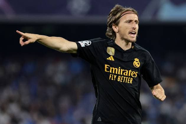 Luka Modric of Real Madrid CF gestures during the Champions League Group C football match between SSC Napoli and Real Madrid FC at Diego Armando Maradona stadium in Naples (Italy), October 3rd, 2023. cesarexpurini