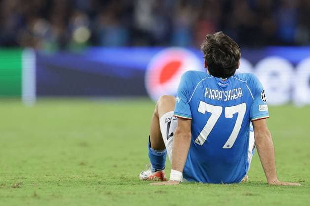 UEFA Champions League football match - SSC Napoli vs Real Madrid FC SSC NapoliÃ¢& x80;& x99;s forward Khvicha Kvaratskhelia looks dejected during the Uefa champions league match between SSC Napoli vs Real Madrid at the Diego Armando Maradona Stadium in Naples, southern Italy, on October 03, 2023. Naples Italy  Copyright: xIPAxSport ABACAx BRIPASport20231004_031 IPAxSport ABACAx BRIPASport20231004_031
