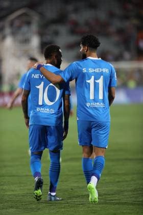 IRAN, Tehran - 03 OCTOBER 2023 : Neymar of Al Hilal celebrate with Saleh Al-Shehri during the Asia AFC Champions League round 2 group D match between Nassaji Mazandaran and Al Hilal at Azadi Stadium . Tehran. Iran. Nassaji Mazandaran v Al Hilal, AFC Champions League Copyright: xMmirhosseinixforxSFSIxLimitedx