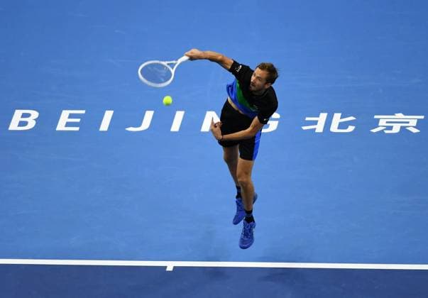 (231004) -- BEIJING, Oct. 4, 2023 -- Russia s Daniil Medvedev competes during the men s singles final between Italy s Jannik Sinner and Russia s Daniil Medvedev at 2023 China Open tennis tournament in Beijing, capital of China, Oct. 4, 2023. ) (SP)CHINA-BEIJING-TENNIS-CHINA OPEN-MEN S SINGLES-FINAL (CN) ZhangxChenlin 