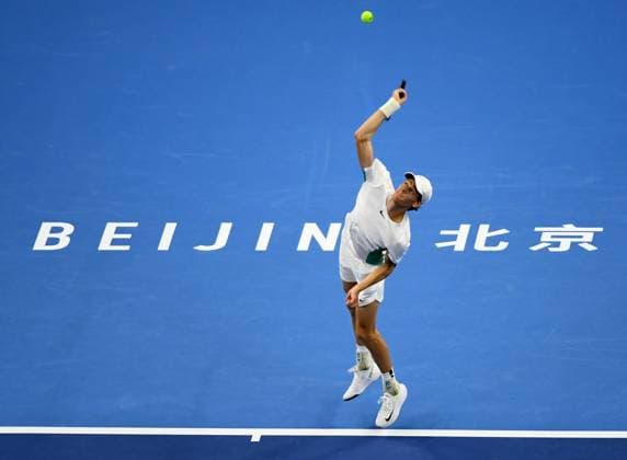 (231004) -- BEIJING, Oct. 4, 2023 -- Italy s Jannik Sinner competes during the men s singles final between Italy s Jannik Sinner and Russia s Daniil Medvedev at 2023 China Open tennis tournament in Beijing, capital of China, Oct. 4, 2023. ) (SP)CHINA-BEIJING-TENNIS-CHINA OPEN-MEN S SINGLES-FINAL (CN) ZhangxChenlin 